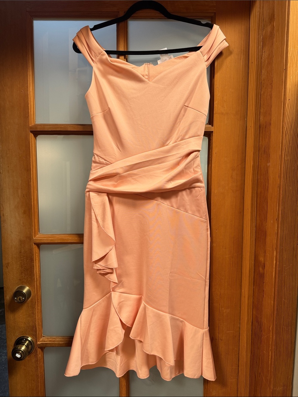 VENUS Peach One-Shoulder Ruffle Sheath Dress